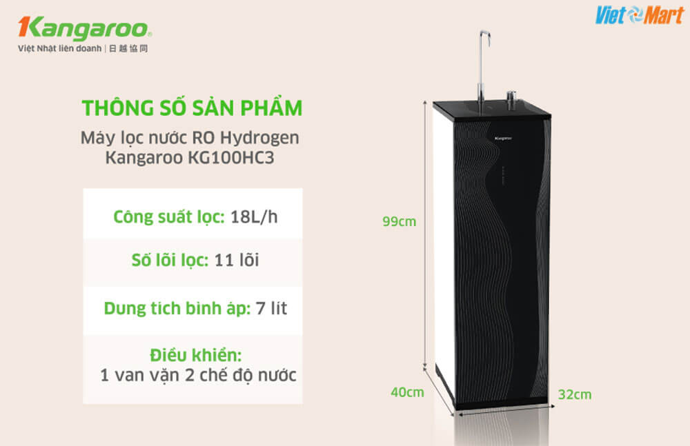 Thông số kỹ thuật máy lọc nước Kangaroo KG100HC3 dung tích 7 lít