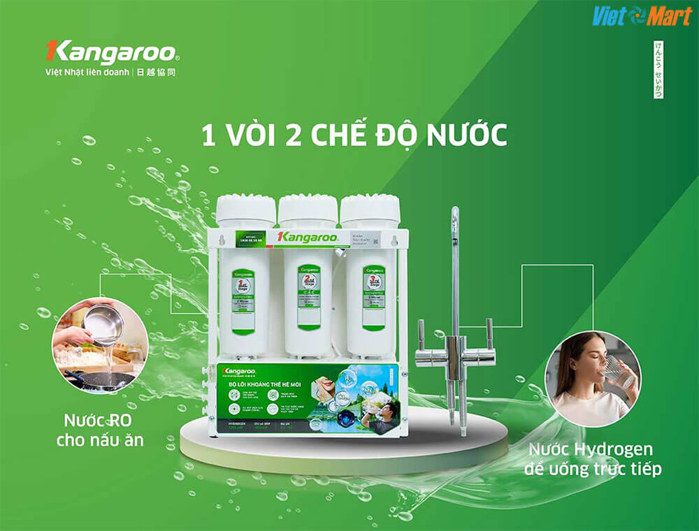 Máy lọc nước kangaroo hydrogen kghp12k 3 Vòi đôi tiện lợi tách riêng nước RO và nước Hydrogen