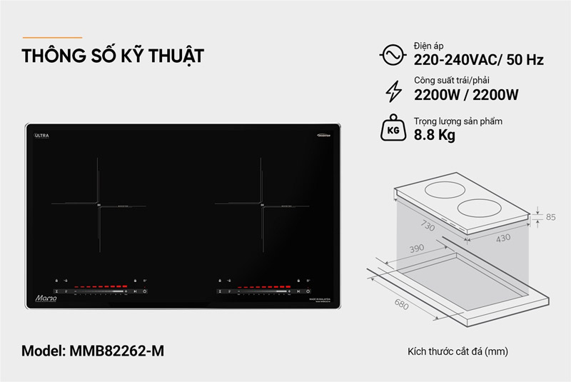 Bếp đôi điện từ sunhouse mama mmb82262-m 6 Bếp đôi điện từ SUNHOUSE MAMA MMB82262-M