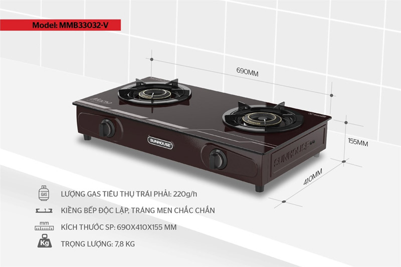 Bếp gas dương kính SUNHOUSE MAMA MMB33032-V