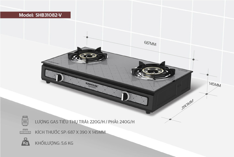 Bếp gas dương kính sunhouse shb31082-v 6 Bếp gas dương kính Sunhouse SHB31082-V