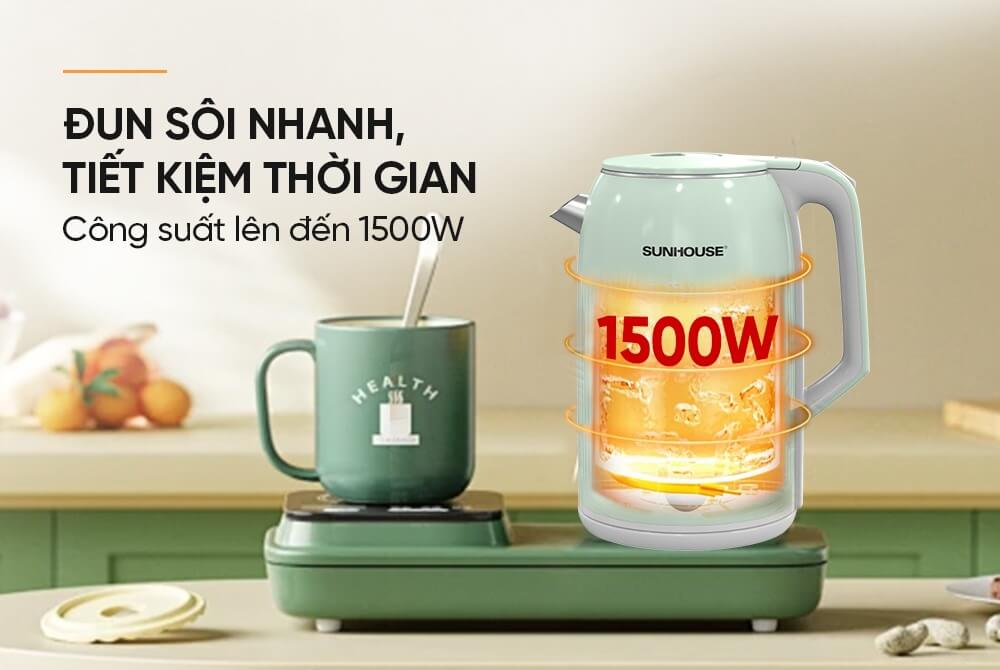 Ấm siêu tốc inox 2 lớp 2. 8l sunhouse shd1364 10 Ấm siêu tốc inox 2 lớp 2.8L Sunhouse SHD1364 công suất 1500w