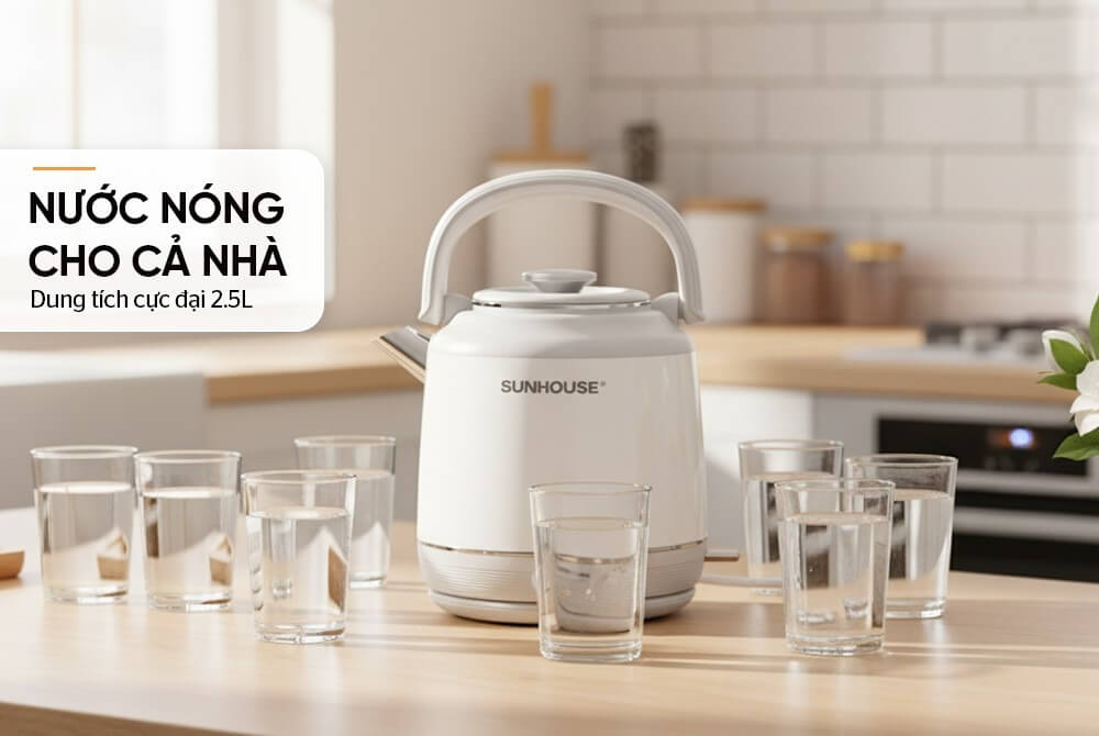 Ấm siêu tốc inox giữ nhiệt 2. 5l sunhouse shd1392 7 Ấm siêu tốc Inox giữ nhiệt 2.5L Sunhouse SHD1392 dung tích lớn