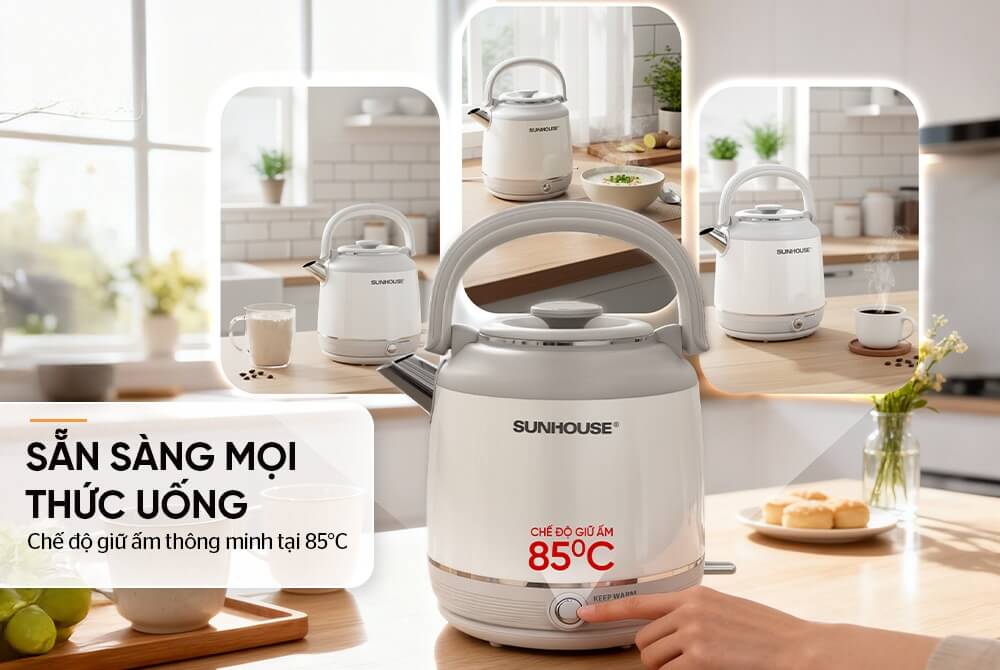 Ấm siêu tốc inox giữ nhiệt 2. 5l sunhouse shd1392 10 Ấm siêu tốc Inox giữ nhiệt 2.5L Sunhouse SHD1392 chế độ giữ ấm