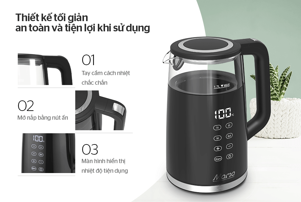 Ấm siêu tốc thủy tinh 1. 7l sunhouse mama shd1333 5 Ấm siêu tốc thủy tinh 1.7L Sunhouse Mama SHD1333