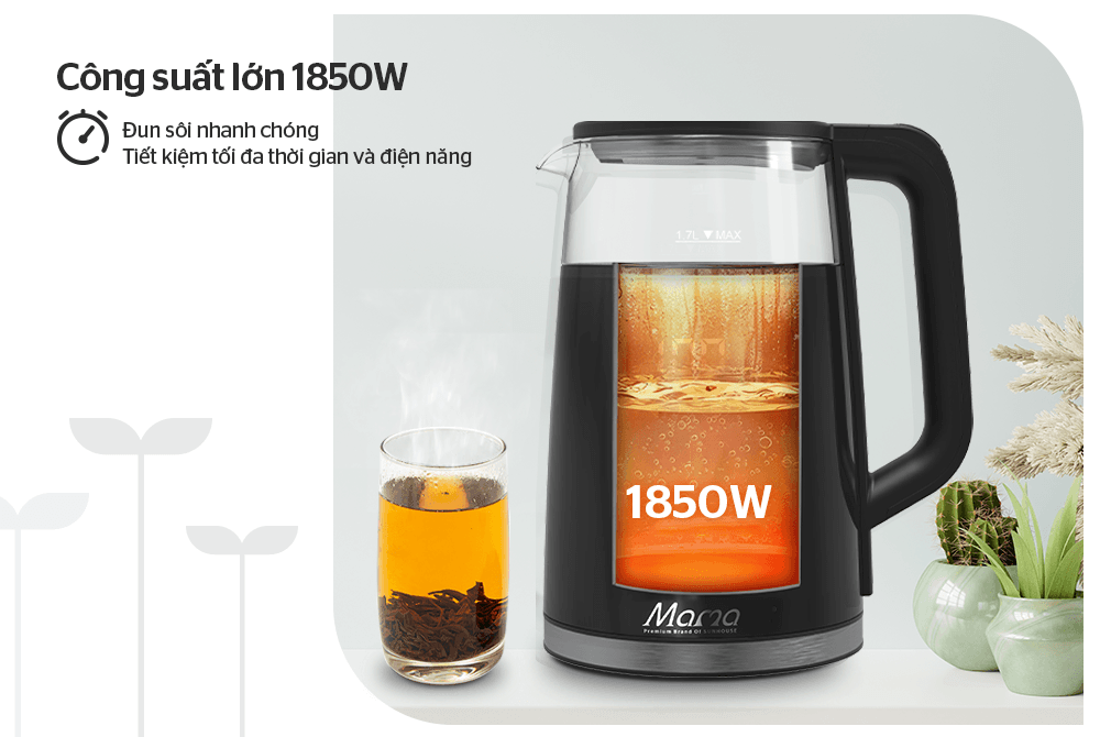 Ấm siêu tốc thủy tinh 1. 7l sunhouse mama shd1333 7 Ấm siêu tốc thủy tinh 1.7L Sunhouse Mama SHD1333 công suất lớn