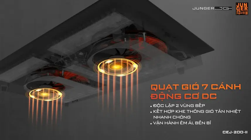 Bếp từ đôi junger jg cej-200-ii 10 Bếp từ đôi Junger JG CEJ-200-II có quạt tản gió 7 cánh thông minh và bền bỉ giúp bếp nhanh mát