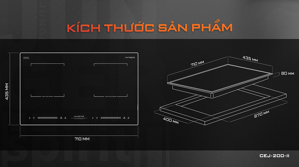 Bếp từ đôi junger jg cej-200-ii 5 Kích thước sản phẩm Bếp từ đôi Junger JG CEJ-200-II