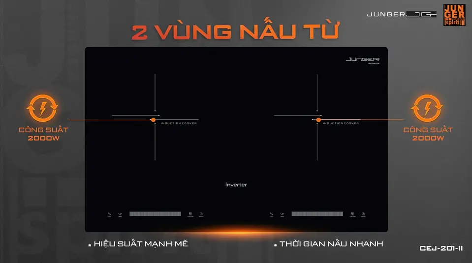 Bếp từ đôi junger cej-201-ii 9 Bếp từ đôi Junger JG CEJ-201-II 2 vùng nấu từ công suất 2000W mạnh mẽ
