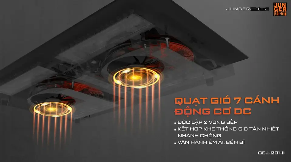 Bếp từ đôi junger cej-201-ii 8 Bếp từ đôi Junger JG CEJ-201-II có quạt gió 7 cánh tản nhiệt nhanh, êm ái bền bỉ