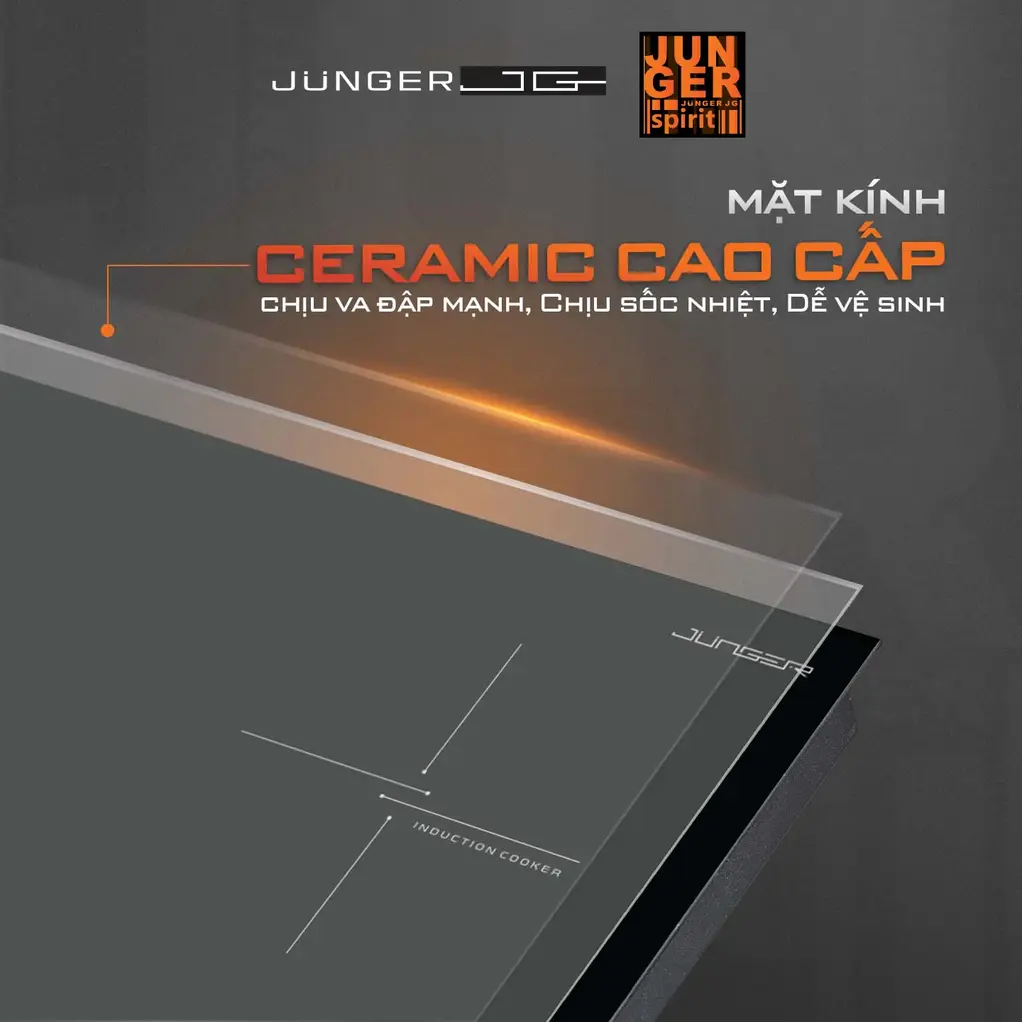 Bếp từ đôi junger cej-201-ii 7 Bếp từ đôi Junger JG CEJ-201-II sở hữu mặt kính Ceramic chịu tác động, chịu sốc nhiệt, dễ vệ sinh