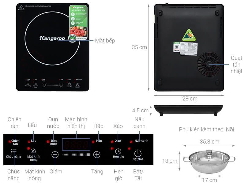 Bếp từ đơn kangaroo kg20ih10n 2100w 5 Bếp điện từ đơn Kangaroo KG20IH10N thông số kỹ thuật