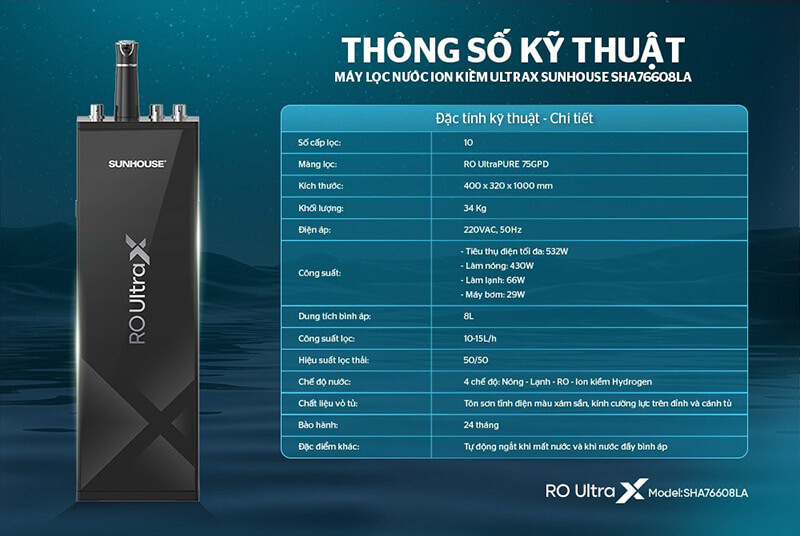 Máy lọc nước ro ion kiềm hydrogen ultrax sunhouse sha76608la 12 Máy lọc nước RO ion kiềm Hydrogen UltraX SUNHOUSE