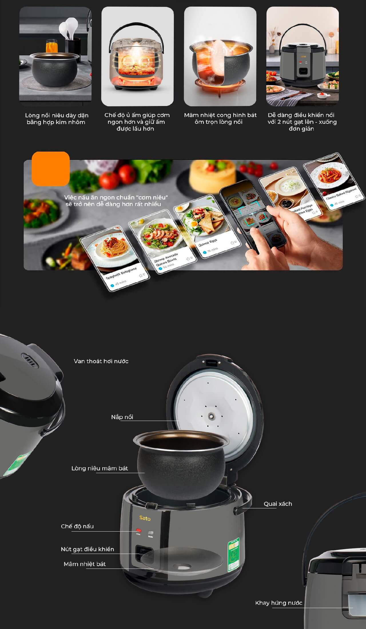 Nồi cơm điện lòng niêu sato 18f058. N 1. 8l 11 Nồi cơm điện lòng niêu Sato 18F058.N 1.8L mang lại nhiều lợi ích cho người dùng