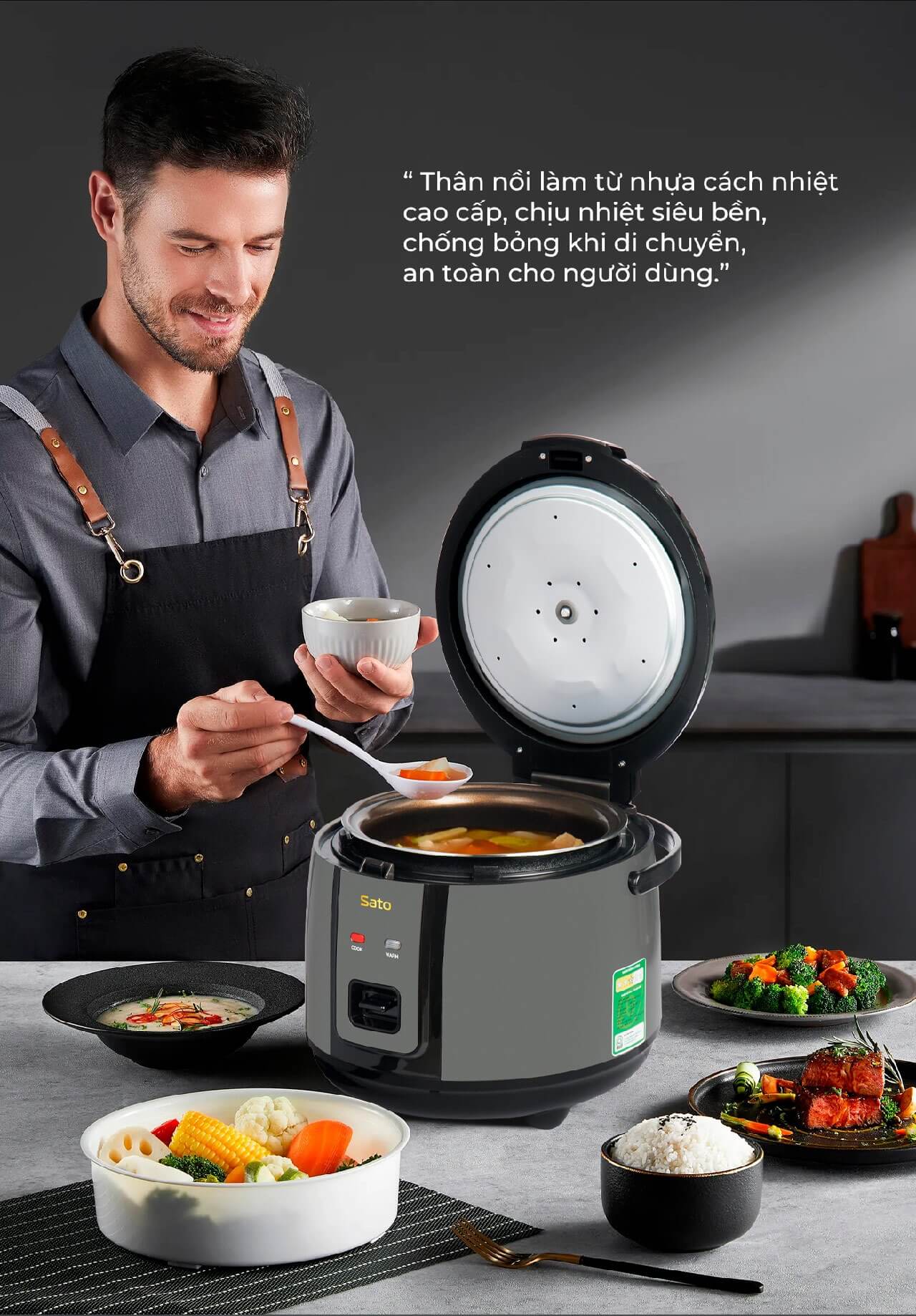 Nồi cơm điện lòng niêu sato 18f058. N 1. 8l 8 Nồi cơm điện lòng niêu Sato 18F058.N 1.8L an toàn cho sức khỏe người dùng