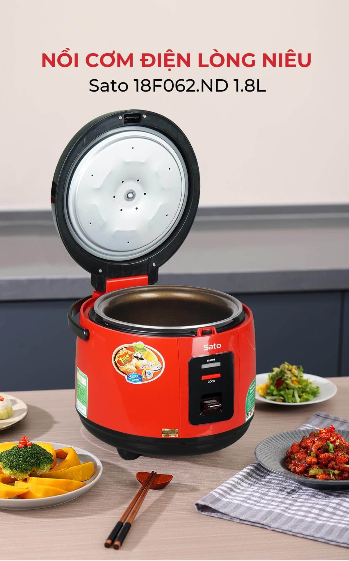Nồi cơm điện lòng niêu sato 18f062. Nd 6 Nồi cơm điện lòng niêu Sato 18F062.ND