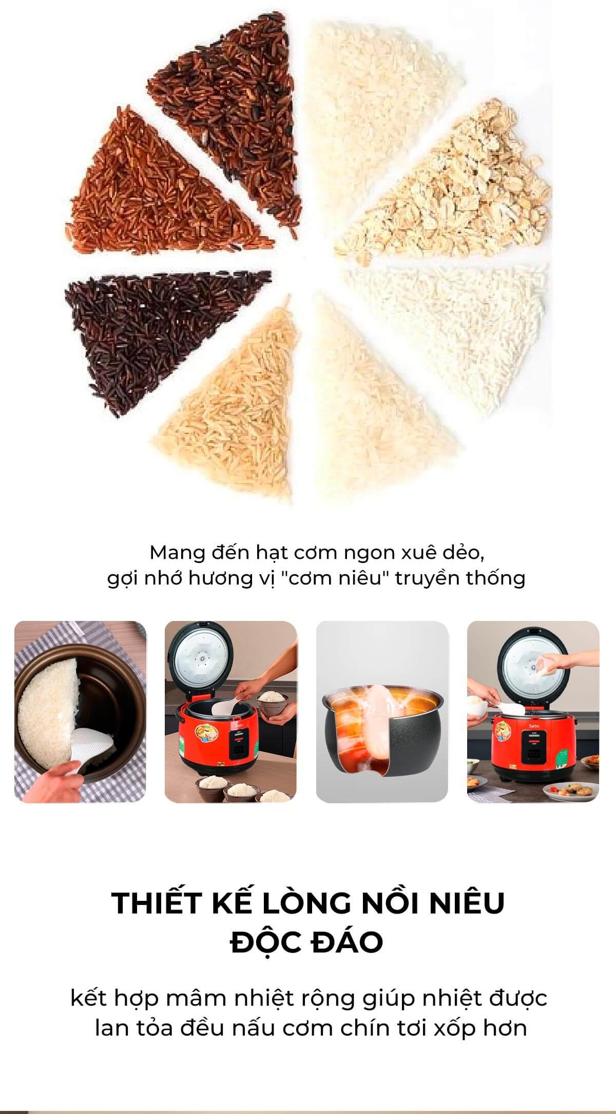 Nồi cơm điện lòng niêu sato 18f062. Nd 7 Nồi cơm điện lòng niêu Sato 18F062.ND thiết kế lòng niêu độc đáo
