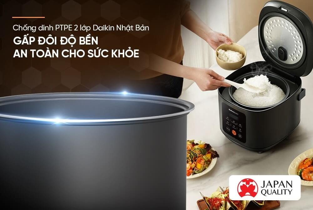 Nồi cơm điện tử 1. 5l sunhouse shd8825 9 Nồi cơm điện tử 1.5L Sunhouse SHD8825 lòng nồi chống dính Daikin 2 lớp